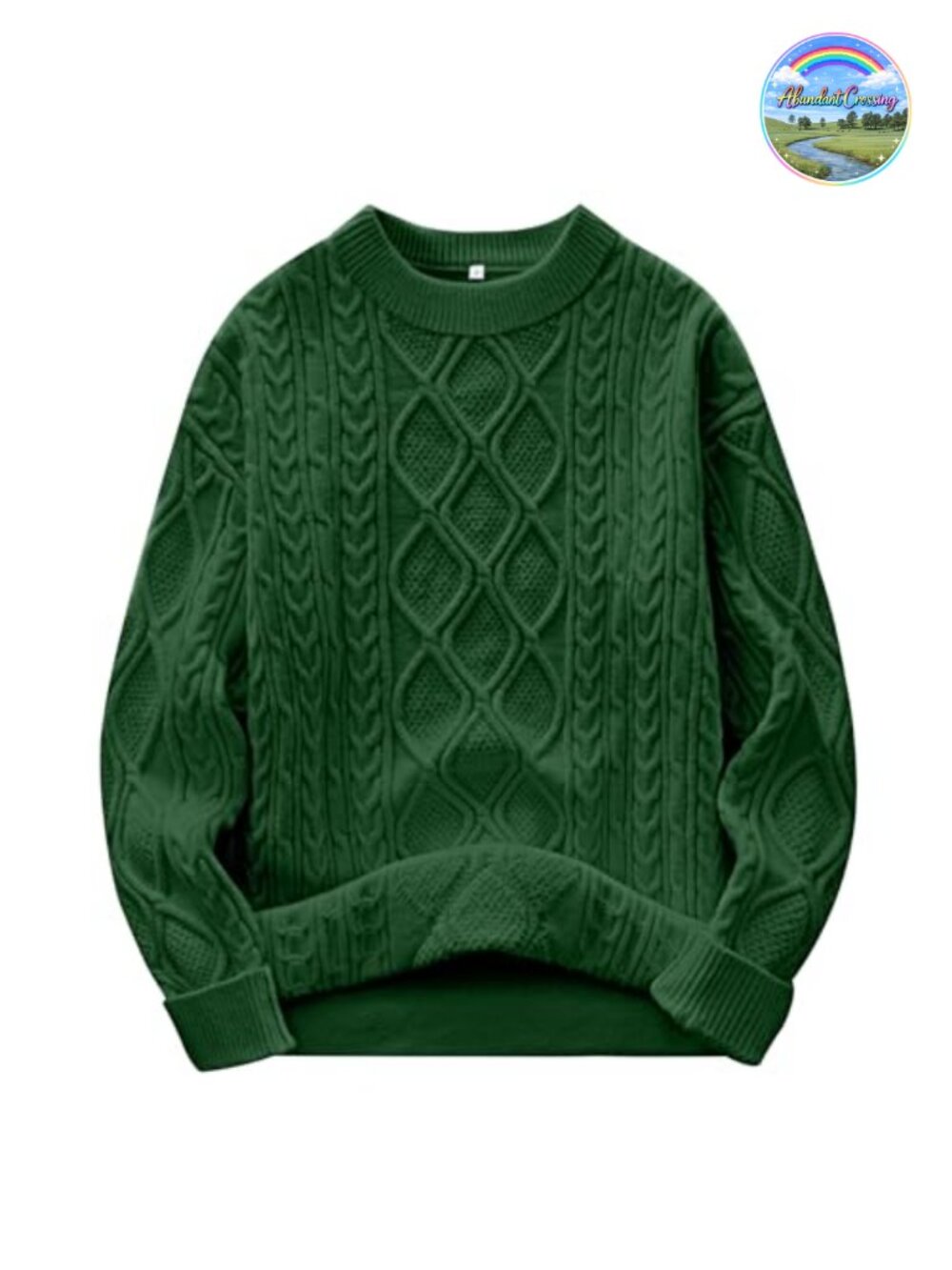 Oversized Cable Knit Crew Neck Pullover Sweater Fuzzy Cotton Blend